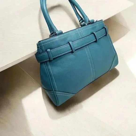 COACH Hamptons Teal Leather Belted Satchel Y2K - Picture 4 of 11